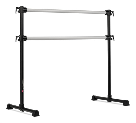 VITA Barre Portable Freestanding Double Ballet Barre, Professional, 4 Ft Bars, Black, Aluminum | Adjustable Height, Made in USA, Home or Gym Exercise Equipment for All Ages | Dance, Fitness, Pilates