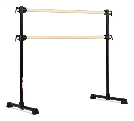 VITA Barre Portable Freestanding Double Ballet Barre, Professional, 5 Ft Bars, Black, Wood | Adjustable Height, Made in USA, Home or Gym Exercise Equipment for Kids & Adults | Dance, Fitness, Pilates