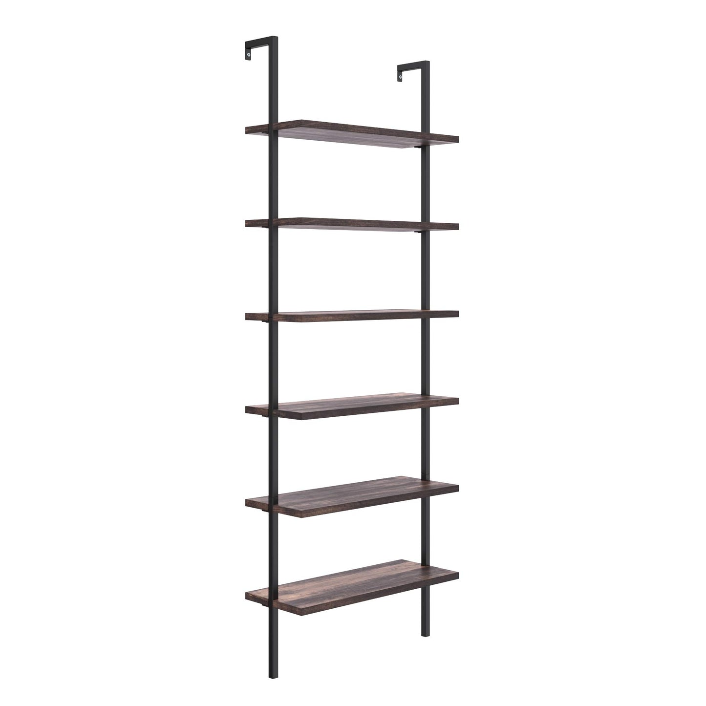 Nathan James Theo 6-Shelf Tall Bookcase, Wall Mount Bookshelf with Natural Wood Finish and Industrial Metal Frame, Nutmeg/Matte Black, Set of 2