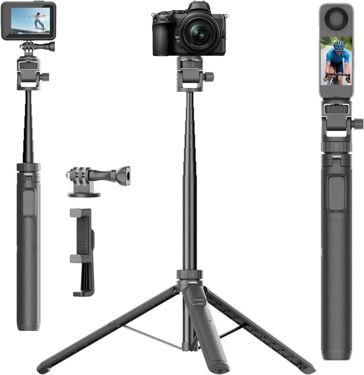 Auleda 70" Insta360 Selfie Stick Tripod for Gopro Action Camera, Lightweight Phone Tripod Stand with Wireless Remote