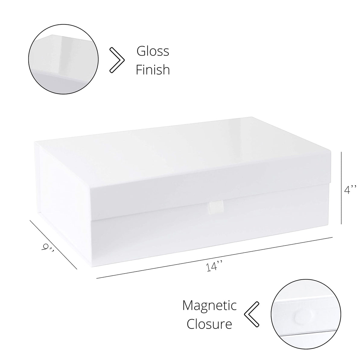 Purple Q Crafts White Hard Gift Box With Magnetic Closure Lid 14" x 9" x 4" Rectangle Favor Boxes With White Glossy Finish (1 Box)