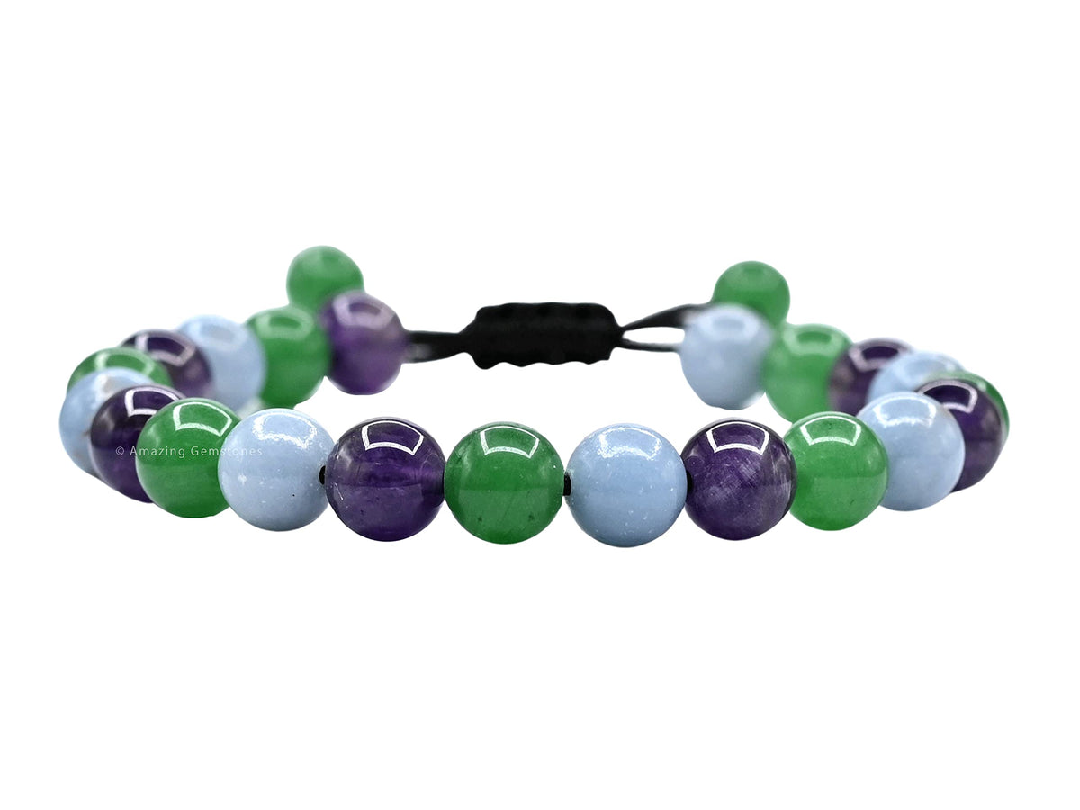 Amazing Gemstone Bracelet for Retirement - Green Aventurine Angelite Amethyst Bracelet Set for Men Women Healing Calming Anxiety Stress Relief Gifts Pulseras Para Hombres Mujer Stocking Stuffers