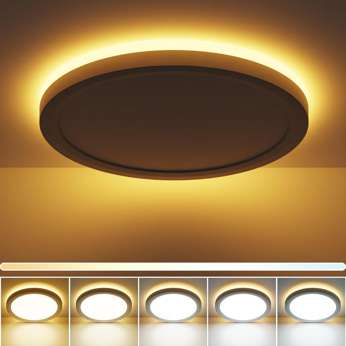 Skiennix 19-Inch LED Flush Mount Ceiling Light - 36W, 3960LM, Night Light Feature | Large Round White Fixture for Bedroom, Bathroom, Kitchen