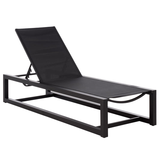 SAFAVIEH Outdoor Patio Furniture Collection – Logan Black & Black Aluminum Lounger, Adjustable Modern Outdoor Reclining Chaise (PAT7561A)