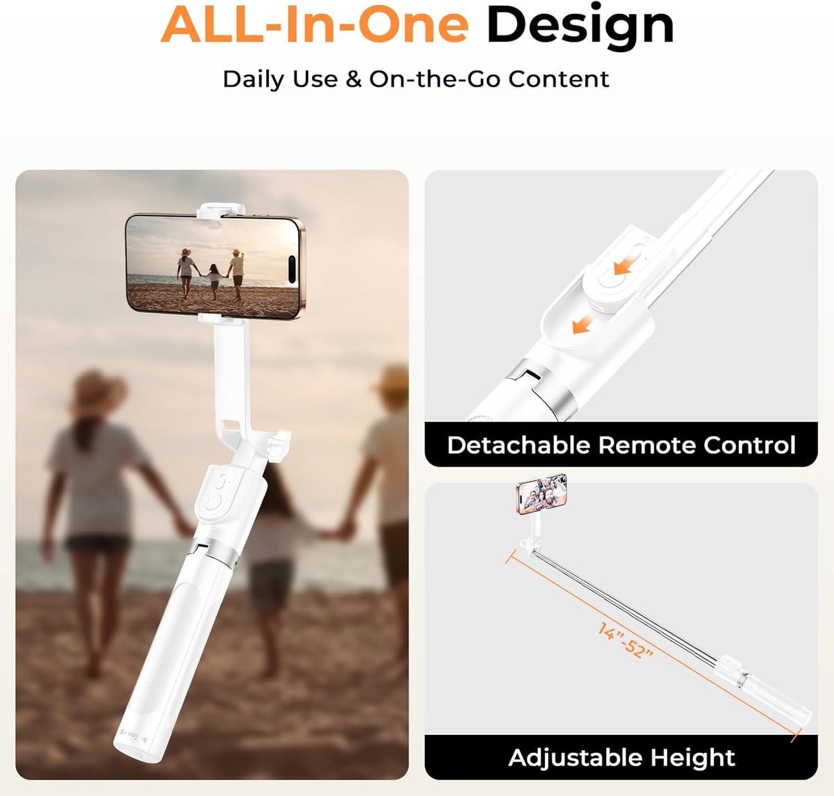 SENSYNE 53" Selfie Stick for Phone, Extendable Travel Tripod with Detachable Remote for Photography, Selfies