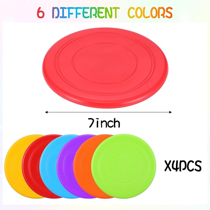 24pcs Flying Disc 7 Inch Silicone Flying Disks Bulk for Dog Outdoor Backyard Lawn School Teaching Early Education Sports Games Party Favors, 6 Colors