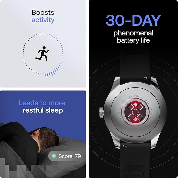 Withings ScanWatch 2 - Hybrid Smart Watch, Heart Rate Monitoring, Fitness Tracker, Cycle Tracker, Sleep Monitoring, GPS Tracker, 30-Day Battery Life, Android & Apple Compatible, HSA/FSA