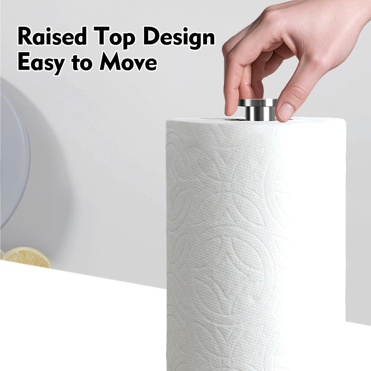 YIGII Heavy Marble Base Paper Towel Holder Countertop - Standing Paper Towel Roll Holder with Weighted Base, Papertowel Holder for Kitchen, White Marble