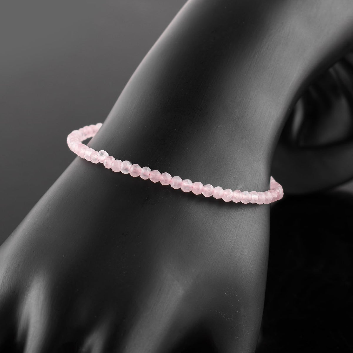 YANARA Rose Quartz Bracelet for Women, Natural Pink Gemstone Beads Dainty Jewelry, April Birthstone, Energy Healing Crystals, Silver Plated Chain 8 inch Adjustable, Birthday Valentines Day Gifts For Her