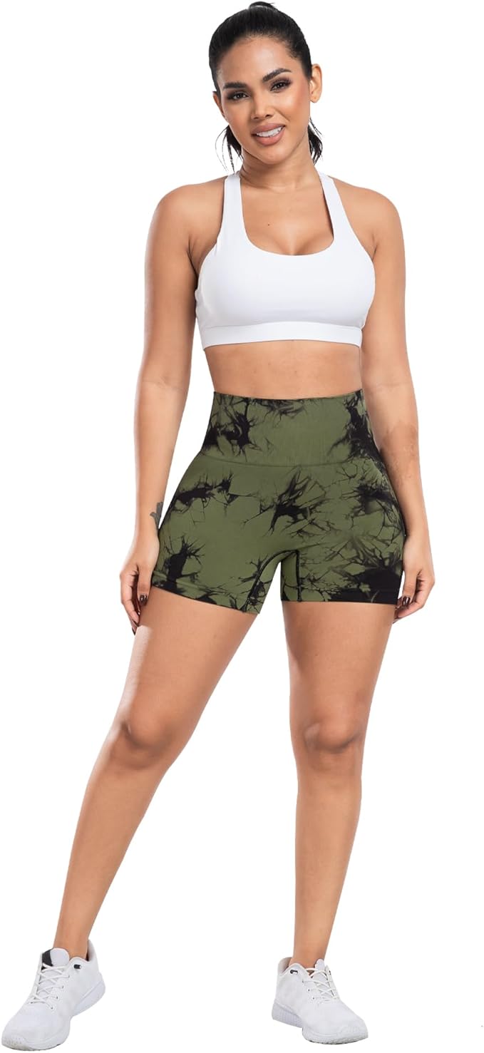 CHRLEISURE Women's 4 Packs Workout Gym Shorts, High Waisted Butt Lifting Scrunch Butt Seamless Booty Shorts