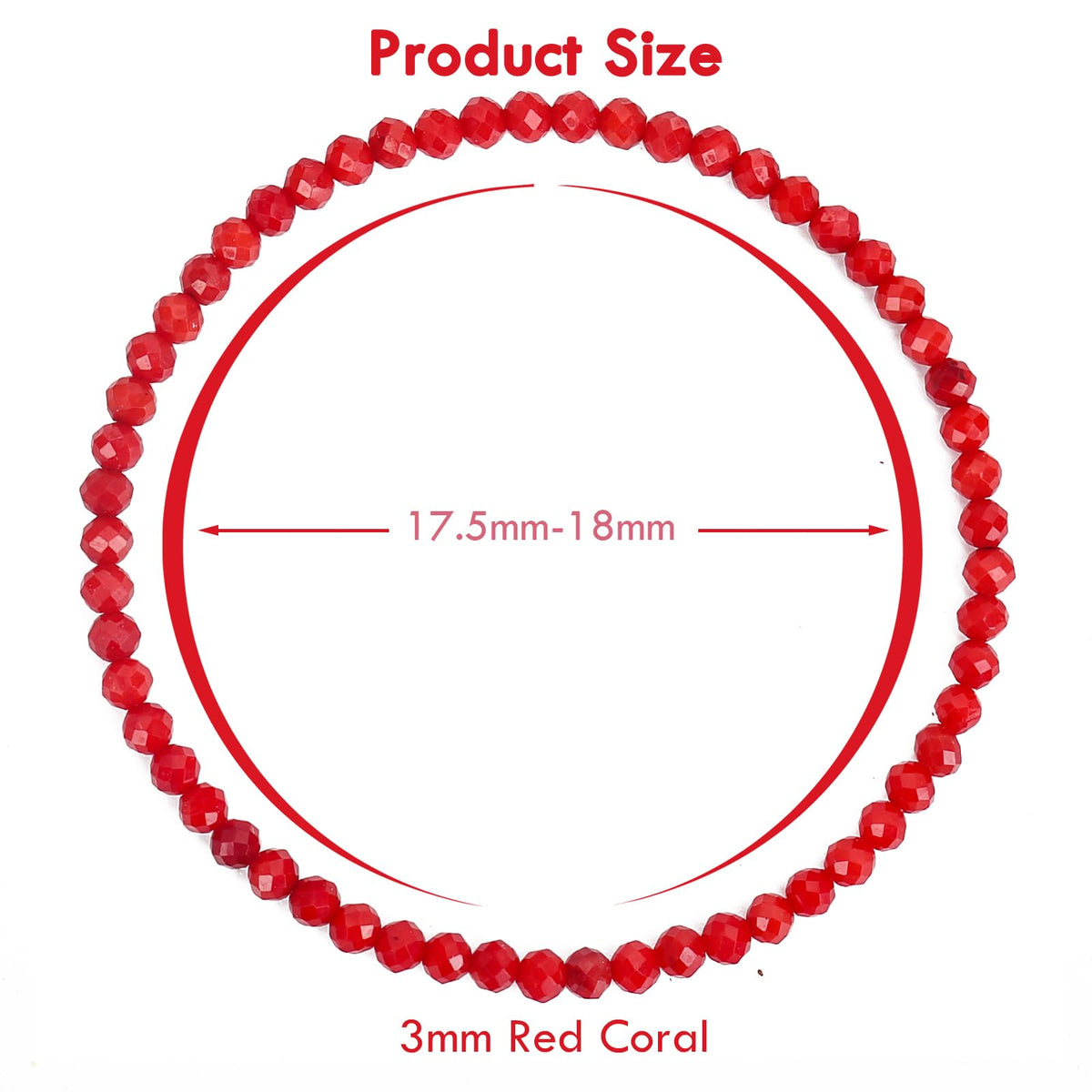 BONNY BOXX Natural Genuine Gemstone Faceted Round Beads Bracelets, 3mm Adjustable Stretchy Tiny Faceted Red Coral Bracelet, Healing Crystal Reiki Chakra Dainty Jewelry Fashion Gifts