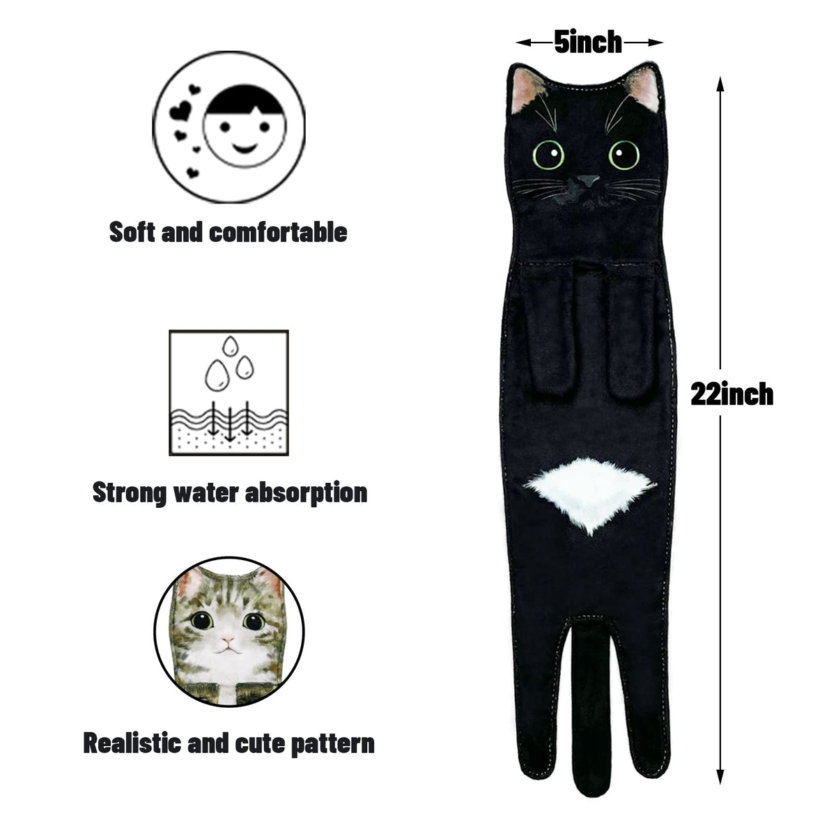 Hawgiman Hand Towels for Bathroom Kitchen,Cute Cat Quick-Dry Hanging Hand Towels Decorative for Bathroom Face Towels,Funny Gifts for Cat Lovers (Black)