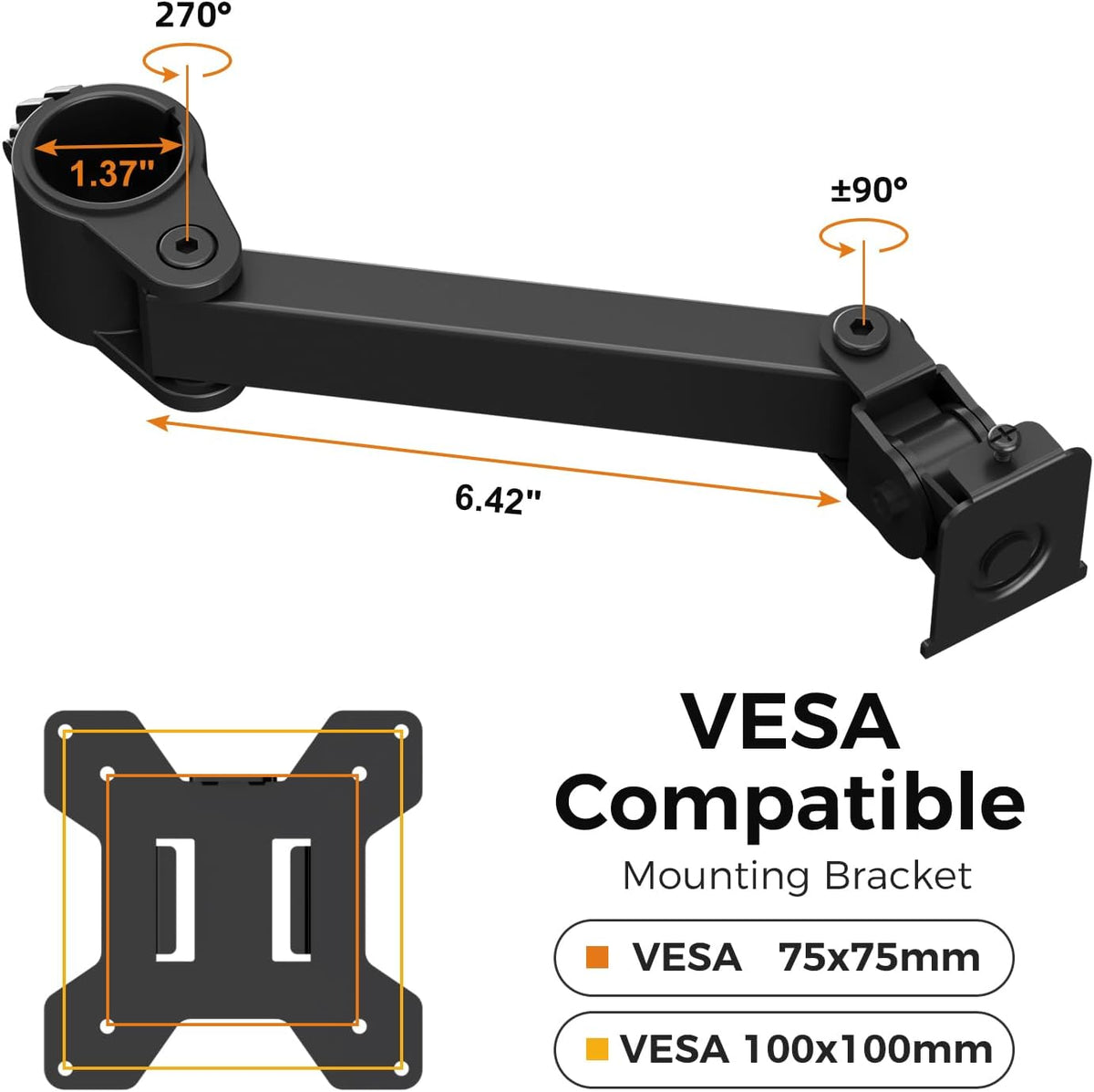 suptek 1 13 32 inch 22lbs, 75x75mm 100x100mm,Black Single Monitor Arm, Universal Tier Arm Fully Adjustable Pole Mount