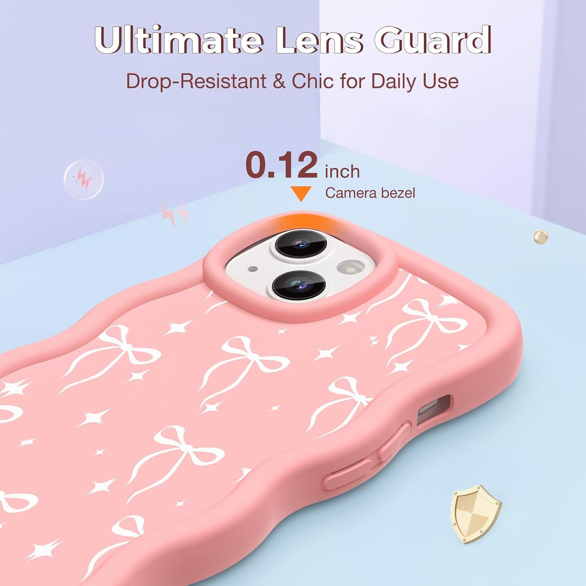 CASBST 15 15 Compatible with iPhone Case for Women Girls, Curly Wavy Frame with Cute Pattern, Aesthetic Slim Soft