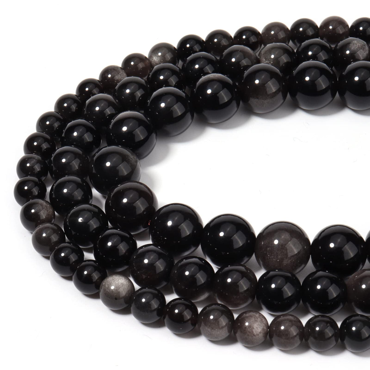 45pcs 8mm Natural Silver Obsidian Gemstone Beads Energy Healing Crystal Round Loose Stone Beads for Jewelry Making, DIY Bracelets Necklaces