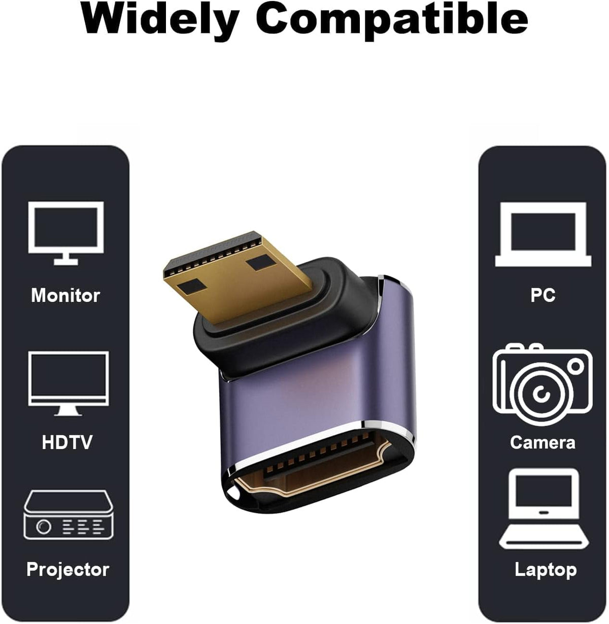 AreMe 8K (2 Pack), 90 Mini HDMI to HDMI Adapter Up and Down Degree Right Angle Mini HDMI Male to HDMI Female Converter