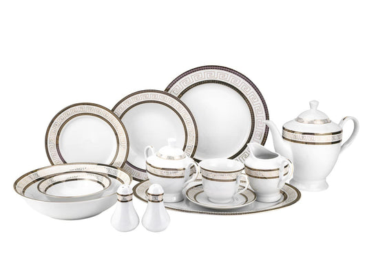 Euro Porcelain 57-pc Banquet Dinnerware Set, Luxury Tableware Dining Service for 8