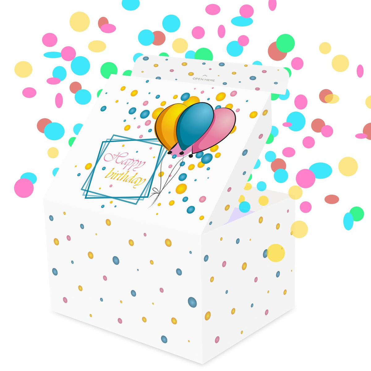 FETTIPOP Birthday Gift Box KIT (White), Gift Box Exploding Confetti, Surprise Prank Box Pop Up 7.2x5.5x4.3 in.