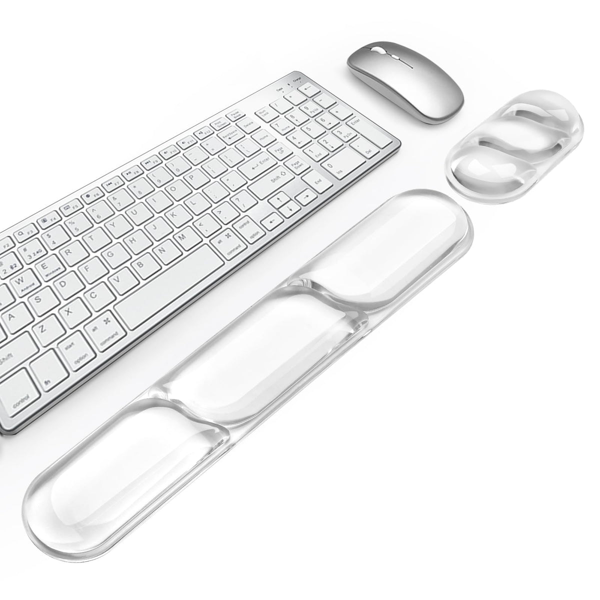 Keyboard and Mouse Wrist Rest, Silicone Gel Ergonomic Mouse Pad with Wrist Rest Set, Gaming Mousepad Arm Cushion Support for Computer Office Desk Accessories (Clear Gel White Set - 2)