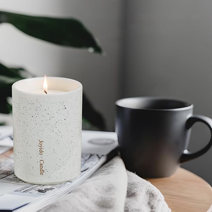 14OZ Oud & Sandalwood Scented Candle - Aromatherapy Candles with Lid - Soy Candles for Home Scented - Luxury Ceramic Jar Candles for Bedroom Kitchen Home Decor, Housewarming Party