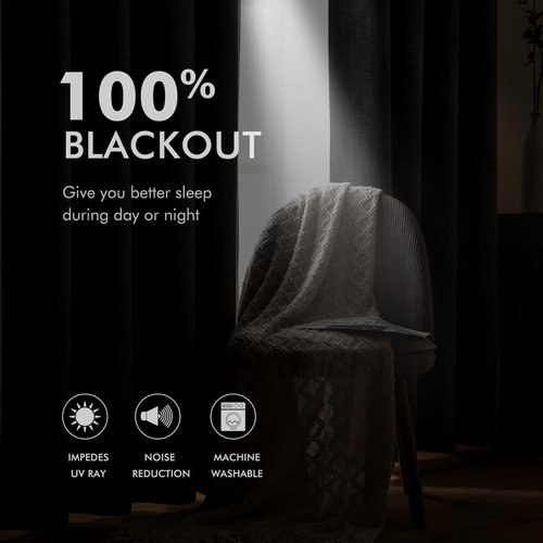 MIULEE Linen Blackout Curtains - 100% Room Darkening Thermal Insulated Grommet Panels | Dark Grey, 42"x63" (2 PCs)