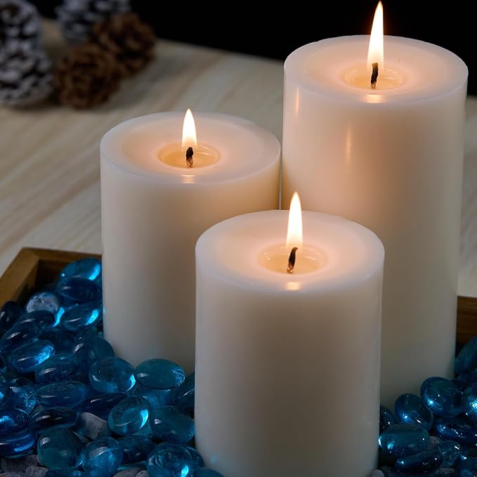12 White Pillar Candles, 3x4 Inches Unscented Pillar Candles for Home,Wedding,Church, Dripless and Smokeless Table Candles Pillar, White Candles for Party, Relaxing, Approx 50 Hours Long Burning Time