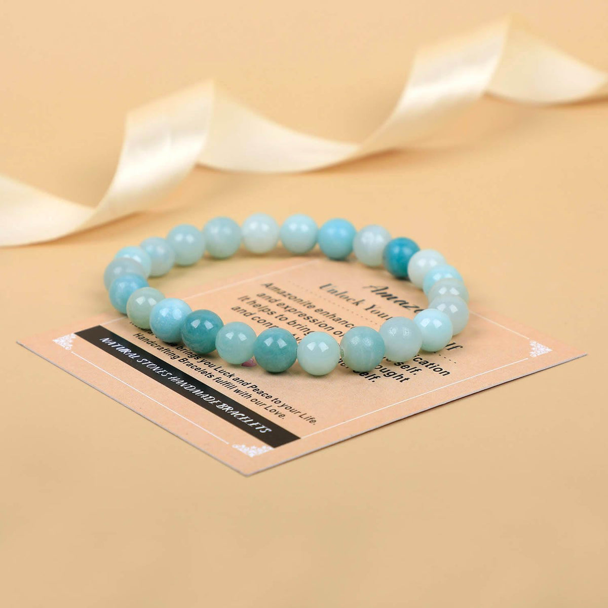 AD Beads Handmade Gemstone Stretch Elastic Bracelet Crystal Healing Reiki Nature's Beauty and Spiritual Essence Unisex (4mm, Amazonite (Unlock Your True Self))