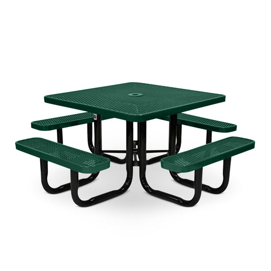 46” Square Heavy-Duty Expanded Metal Green Picnic Table