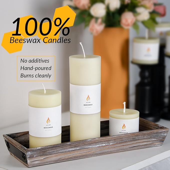 3"x 3" Beeswax Pillar Candle, Made of Pure Natural Beeswax, with Ultra Long Burning Time and Low Allergenicity-White
