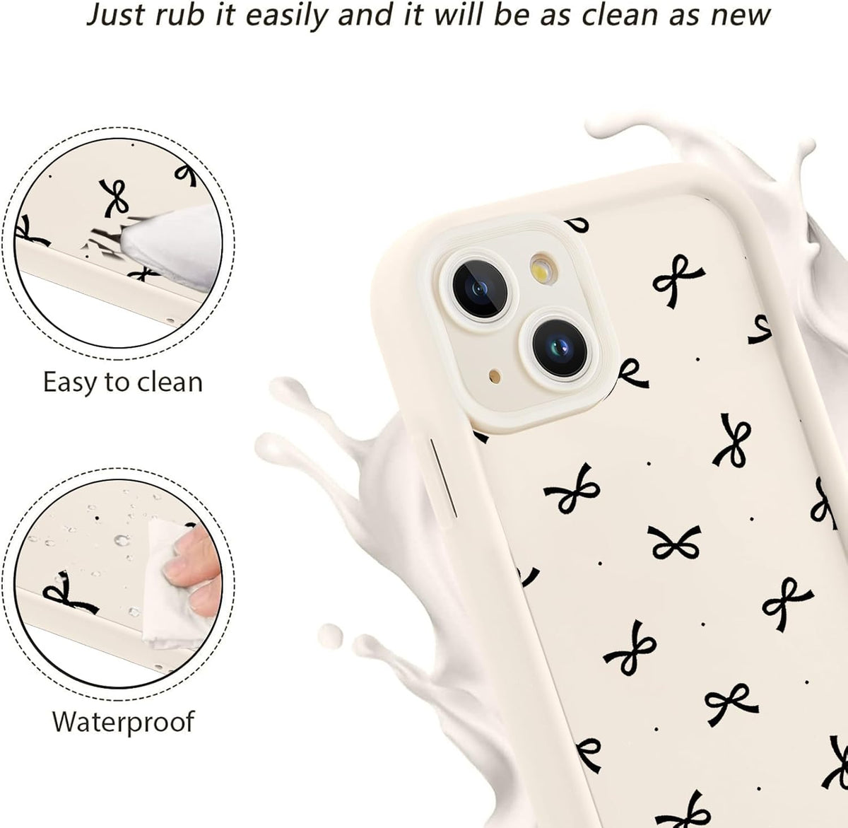 Cinysnt 15 6.1", Cute Polka Dot Black Bow Bowknot Phone Case for iPhone Case Aesthetic Pattern Print Design Cover Full