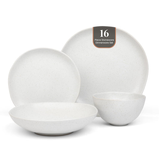 Trasa Home by Larder & Vine, Eco-Friendly High Fired Artisan Stoneware, Organic & Modern Dinnerware, 16 piece set, 4 place settings (Millstone)