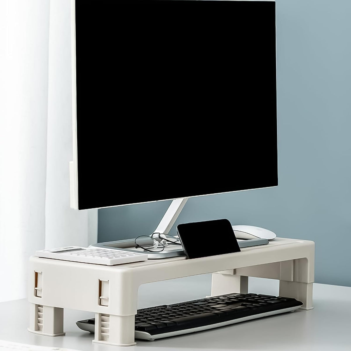 TINGUT 118mm Convenient Desk Screen Stand for Desktop & Laptops,Table Risers Up to Height Adjustment Improve Efficiency
