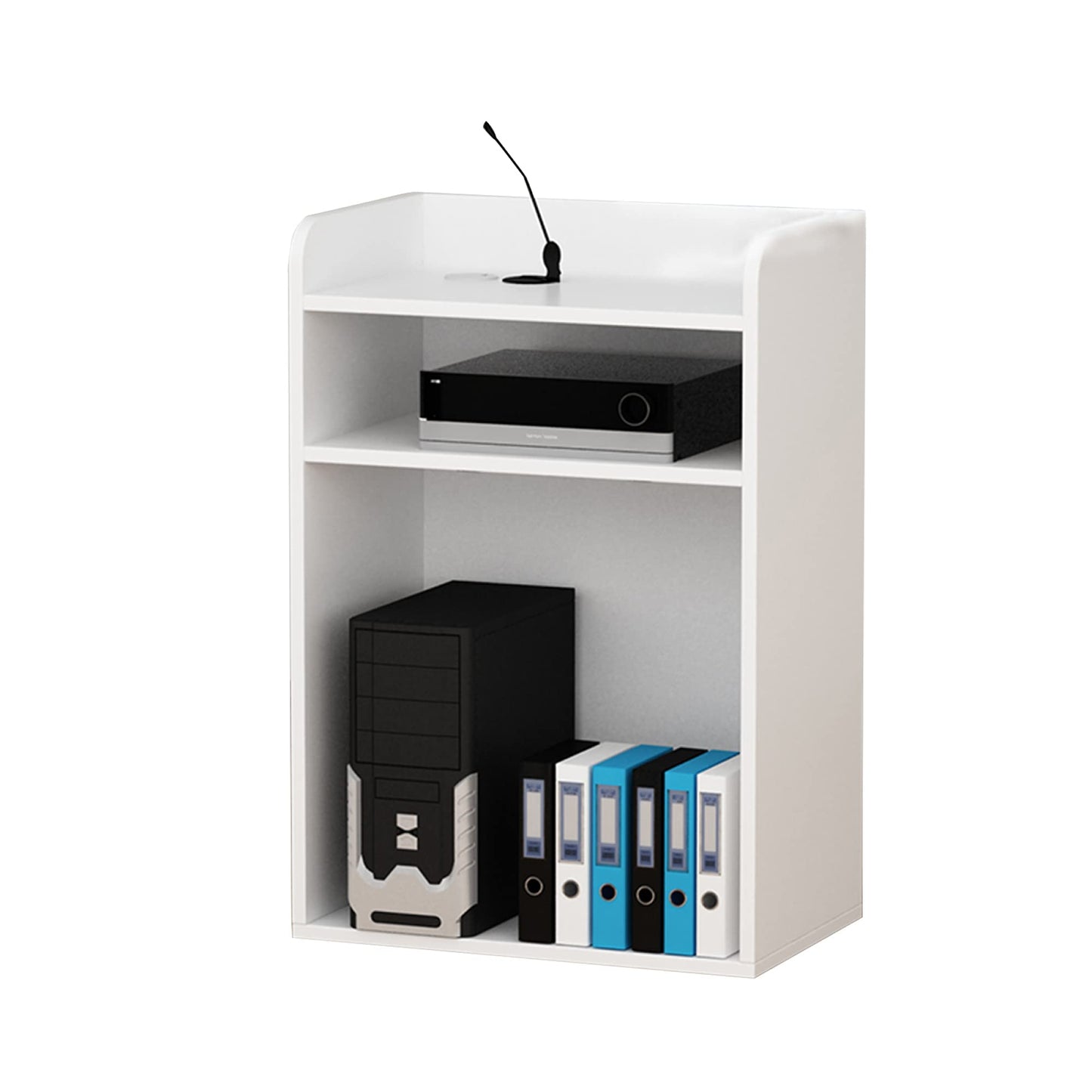 FAiruo Stand Up Lectern Podium,Standing Desk Host Stage Speaking Reading Table for Classroom with Wire Hole, Apply to Conference Auditorium/White/63x40x110cm