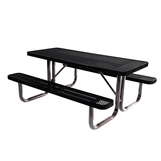 COATEDOUTDOORFURNITURE Heavy-Duty Portable Outdoor Picnic Table, Thermoplastic Coated Expanded Metal Commercial-Grade Patio Furniture Made in America (6ft Rectangular, Black)