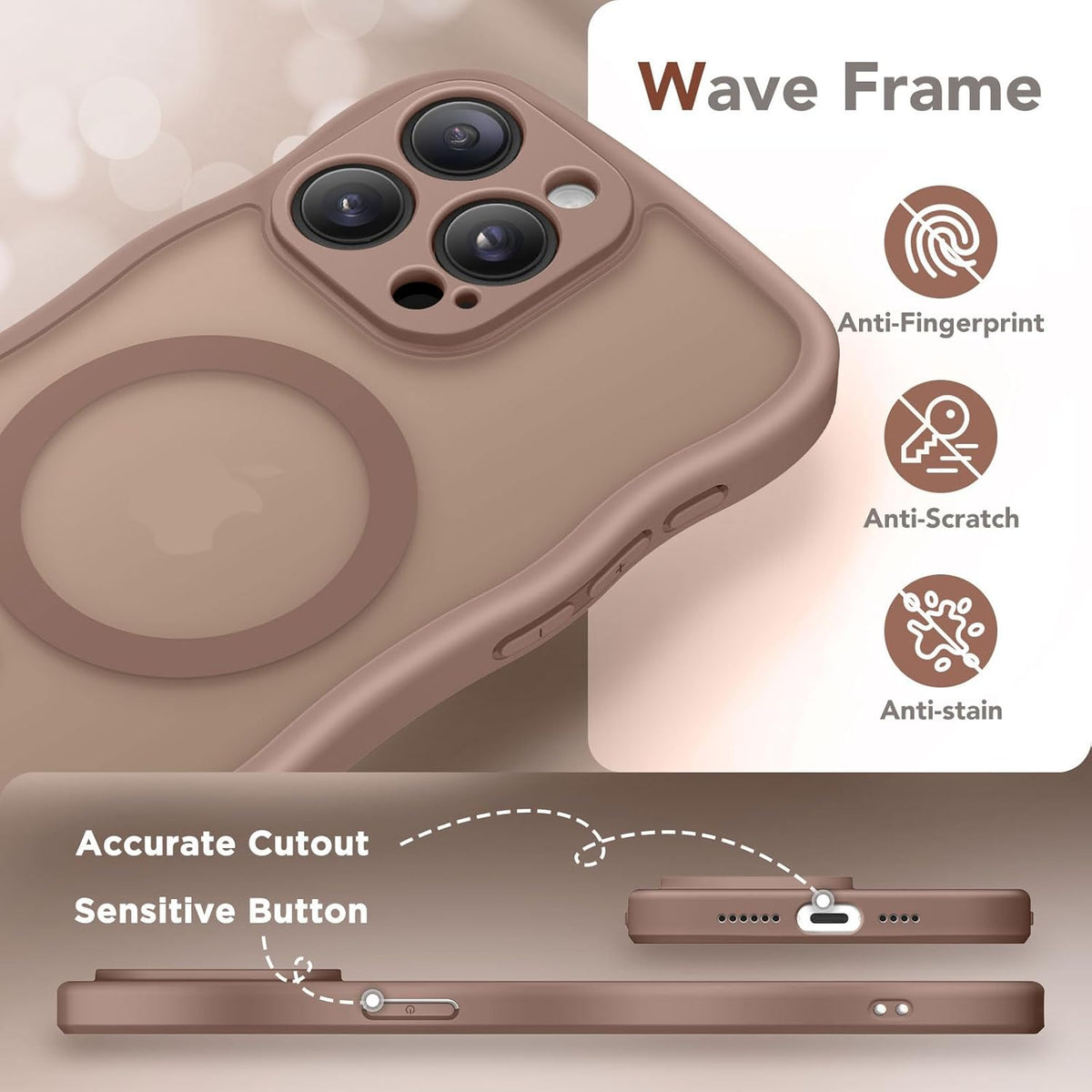CAPRARO 15 [14 15 6.1 Inch, Cute for iPhone Pro Case, Compatible with MagSafe, [Curly Wave Edge] [Full Camera