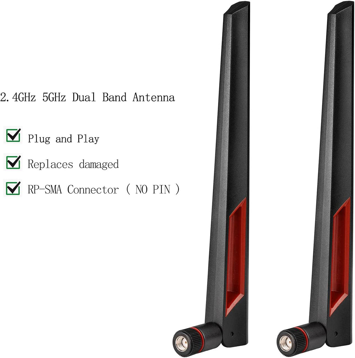 Superbat 2.4GHz 5GHz 5.8GHz 2pcs WiFi Antenna with RP-SMA Male Connector, Dual Band Antenna for PCI-E WiFi Network Card