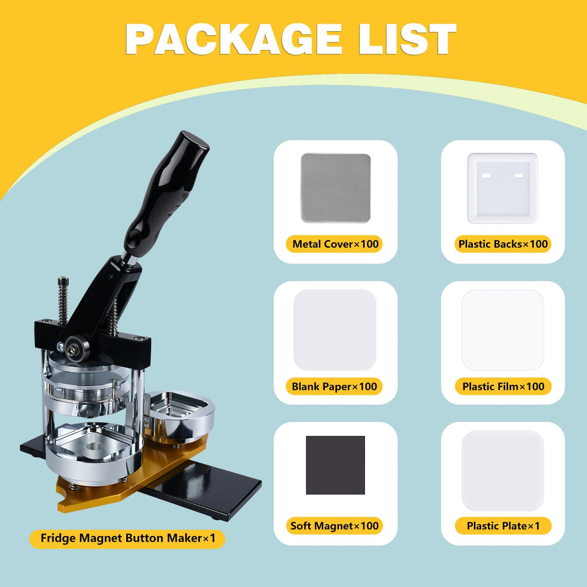 Happizza Fridge Magnet Button Maker Machine,1.97 in/50mm Metal Square Pin Maker Machine for Refrigerator Magnet,DIY Pin Badge Button Press Kits with 100 Sets Badge Supplies