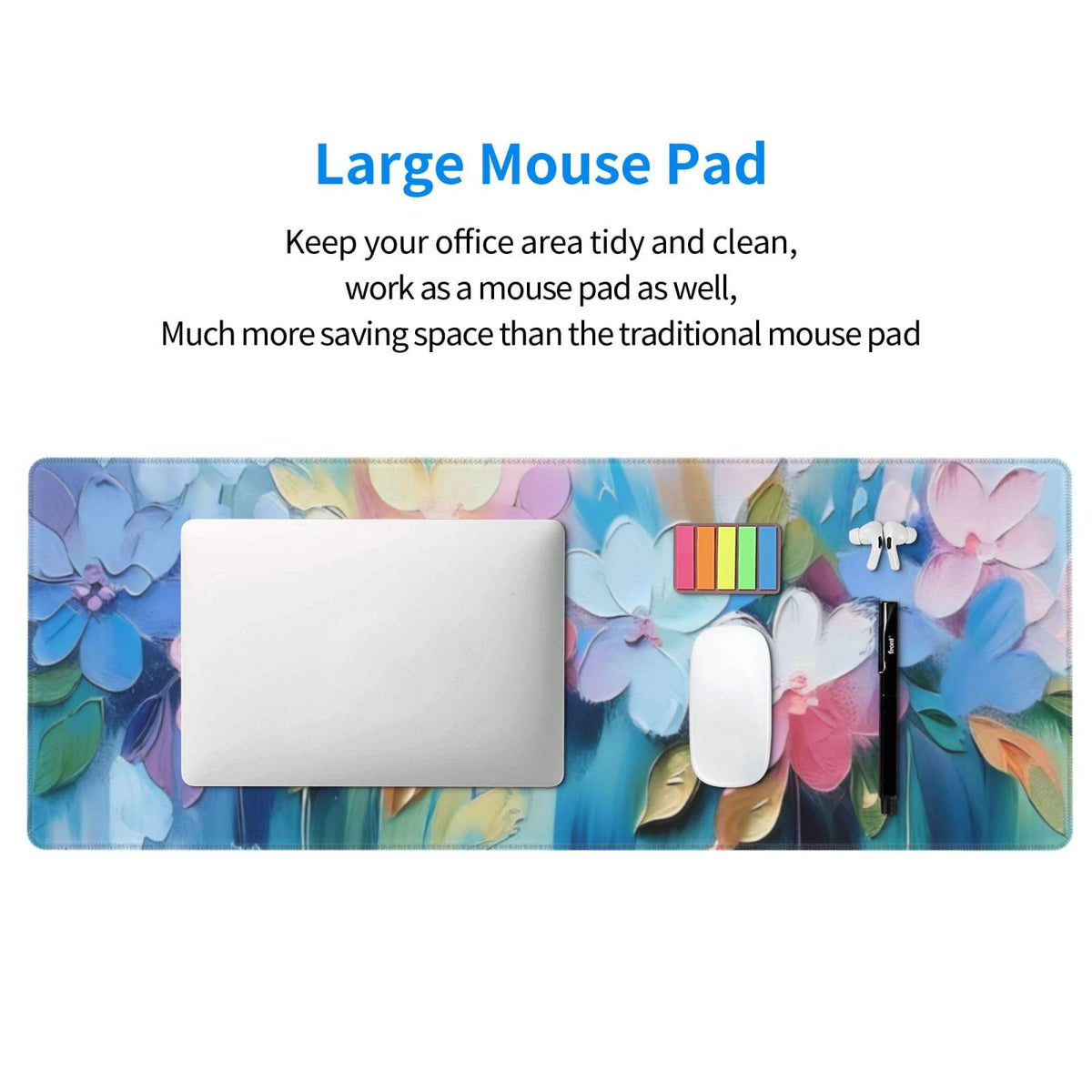 Gaming Mouse Pad, Large Non-Slip Rubber Base Mousepad, Keyboard Mouse Mat, Desk Pad with Stitched Edges, 31.5x11.8inch, Oil Flower