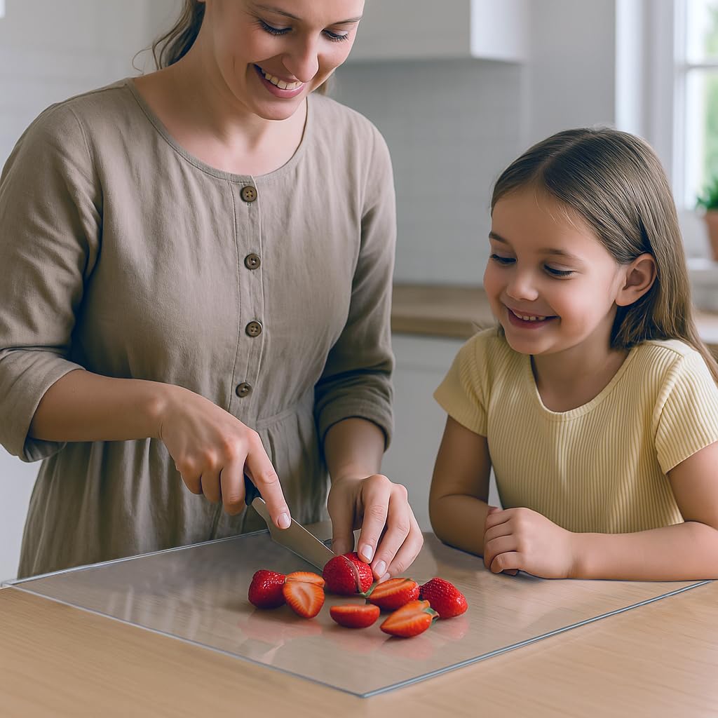 Acrylic Cutting Board with Counter Lip, Clear Cutting Boards for Countertop Protector, Non-Slip Cutting Board for Kitchen Counter, Aesthetic Kitchen Decor Gadgets House Warming Gifts(16.1"x12.5")