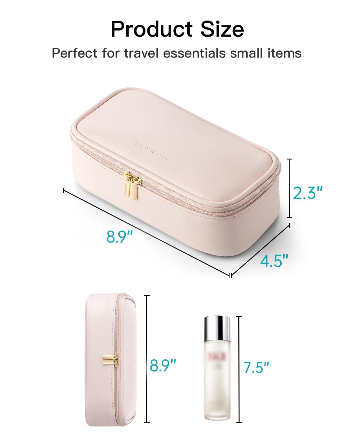 Vlando Makeup Travel Bag,Small Makeup Bag for Women,Gifts for Women Girls, Makeup Pouch Purse Travel Essentials Toiletries-Apricot Pink