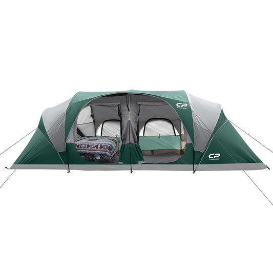 CAMPROS CP Tent 12-Person-Camping-Tents,3 Room Family Tents,Waterproof Windproof Family Tent with Top Rainfly,6 Large Mesh Windows,Double Layer,Easy Set Up, Portable with Carry Bag-20' x 9' x 72"(H)
