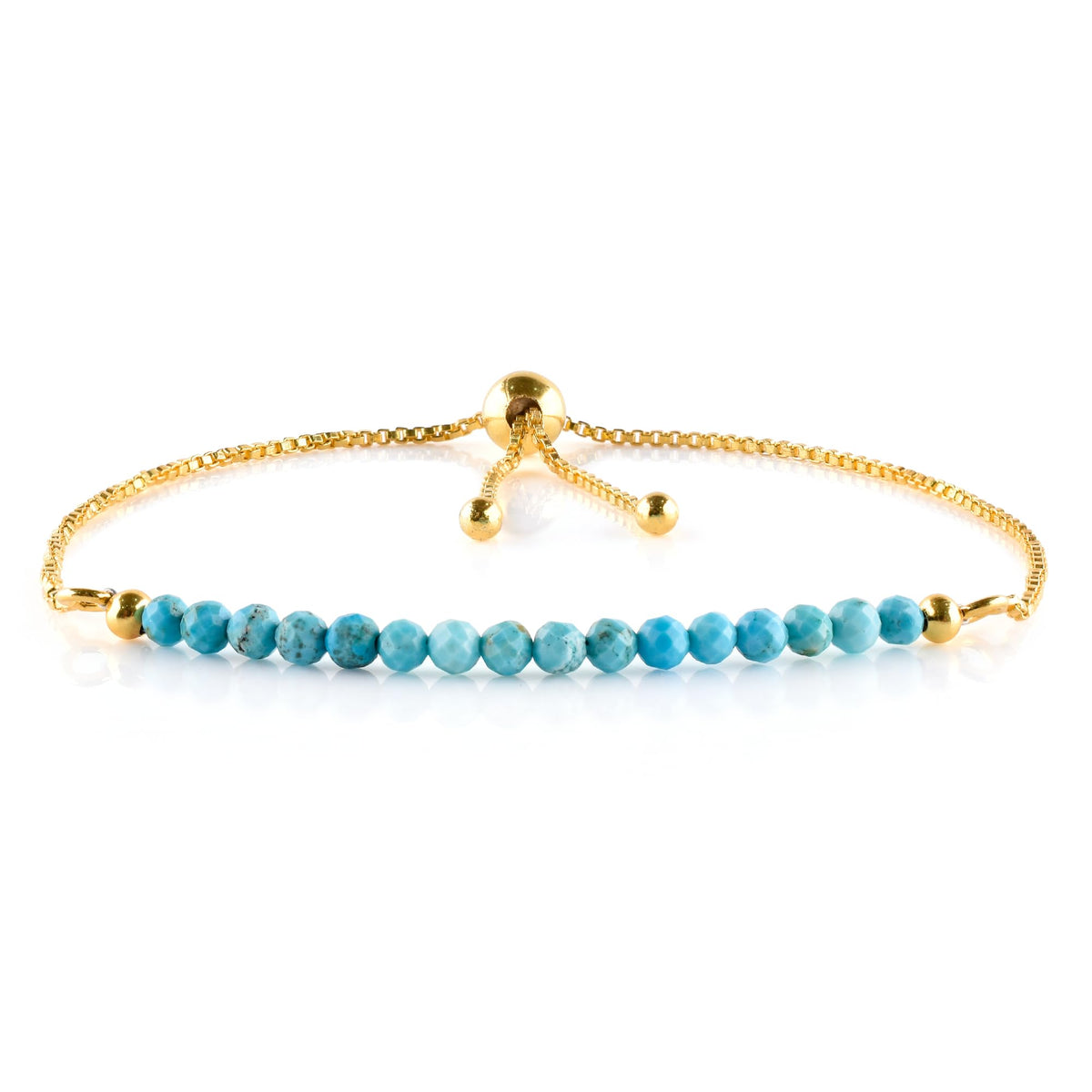 InfinityGemsArt Turquoise Bracelets For Women, December Birthstone Jewelry, Blue Beads Beaded Stone Bolo Slider Crystals Gemstones, 14K Gold Plated Adjustable Chain, Gifts For Her