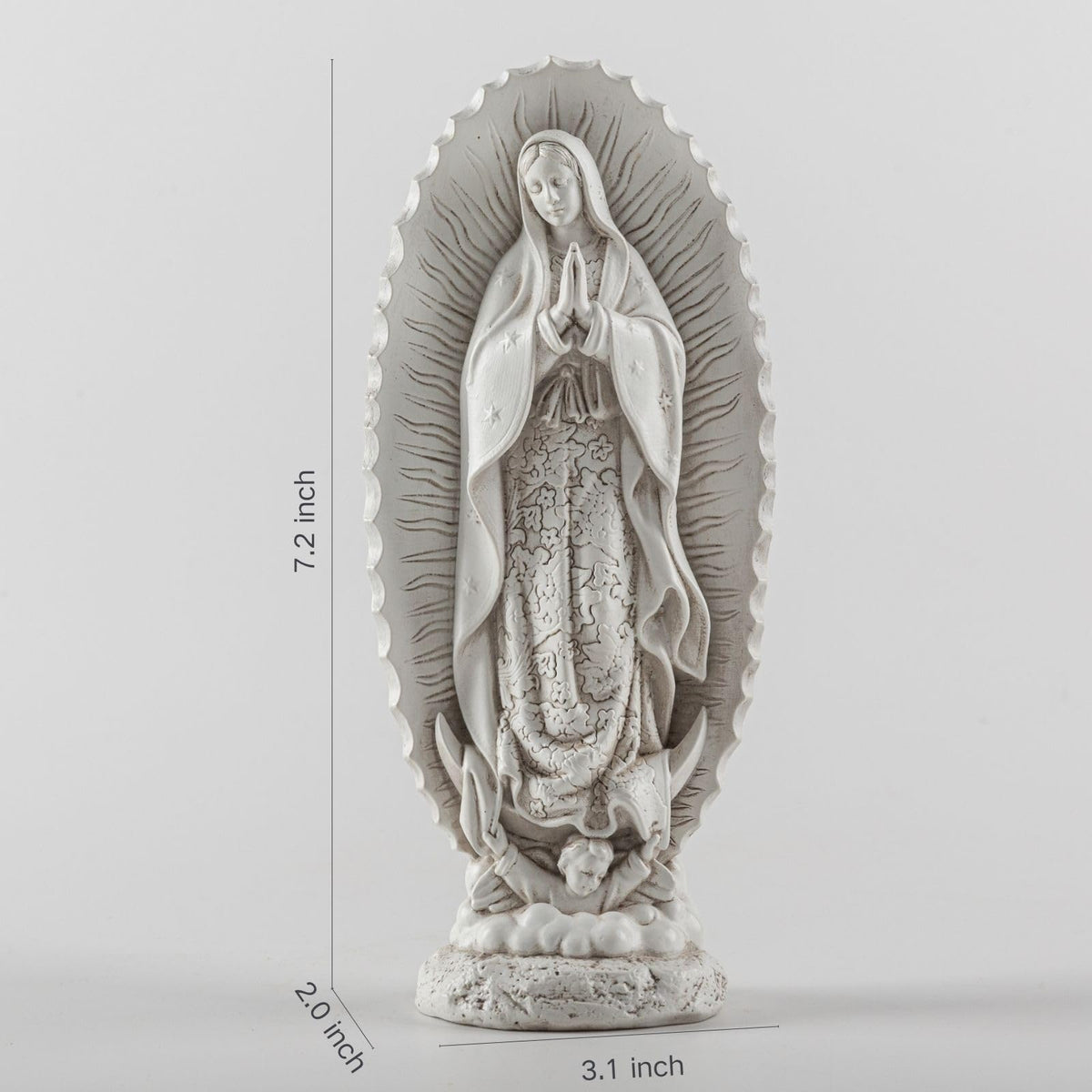 DevotedWalls 7 inch Handcrafted Our Lady of Guadalupe Statue,Catholic Resin Religious Figurine,Virgin Mary Statue of Mexico,Mother of Jesus Figurine for Home Decor Gifts（Small White Virgin Mary）