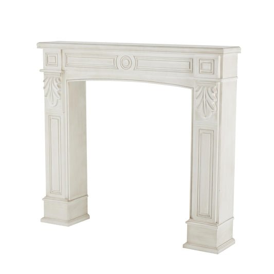 Deco 79 Wooden Fireplace Mantle Freestanding with Leaf Accents, 47" x 9" x 43", White