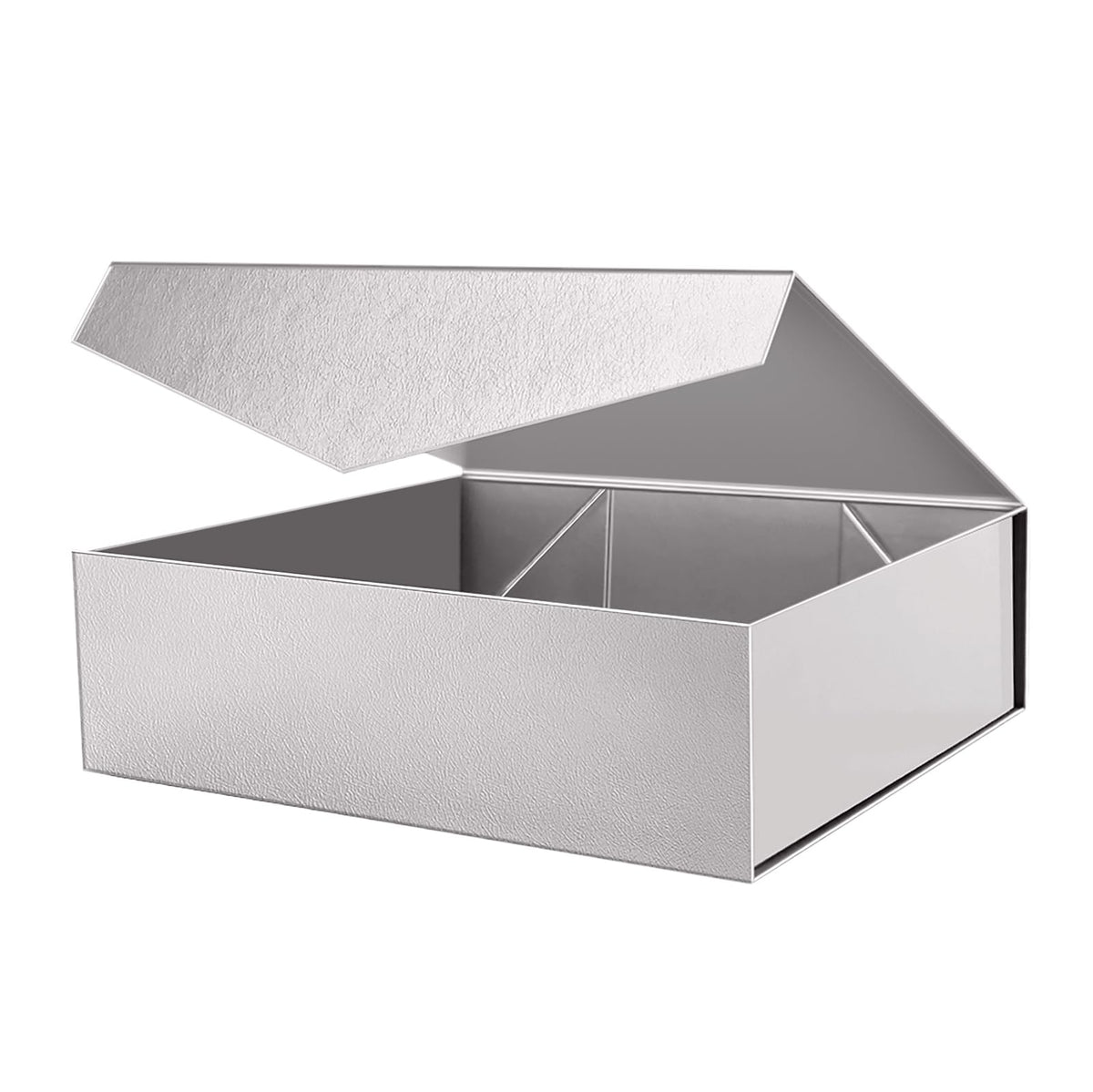 PACKHOME 17x14.5x5.5 Inches, Extra Large Gift Box with Lid, Magnetic Closure Box for Clothes and Large Gifts (Glossy Silver with Grass Texture)
