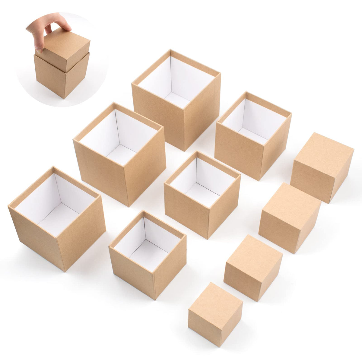 Nesting Gift Boxes Set Prank Gift Boxes Gift Wrap Boxes Surprise Box Small Square Kraft Paper Box Inside Box Gift Set for Christmas Halloween Birthday 10 Cartons No Lids (1.7-3.5 Inch), Brown