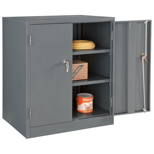 Global Industrial Counter Height Cabinet with Locking Lever Handle, 2 Height Adjustable Shelves, 300 lbs Shelf Capacity, 36" W x 24" D x 42" H, Unassembled, Gray