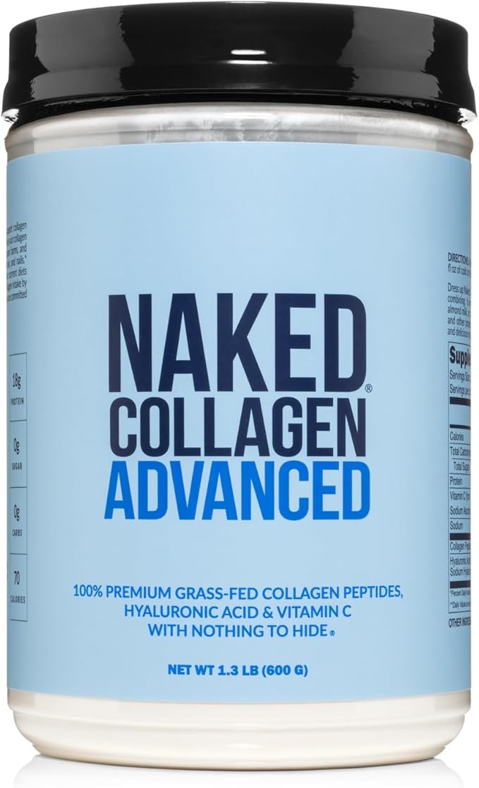 NAKED Collagen Advanced - Peptides Protein Powder, Hyaluronic Acid, Vitamin C, Pasture-Raised, Grass-Fed Hydrolyzed Collagen Supplement, Paleo Friendly, Non-GMO, Keto, Gluten Free, 21oz - 30 Servings