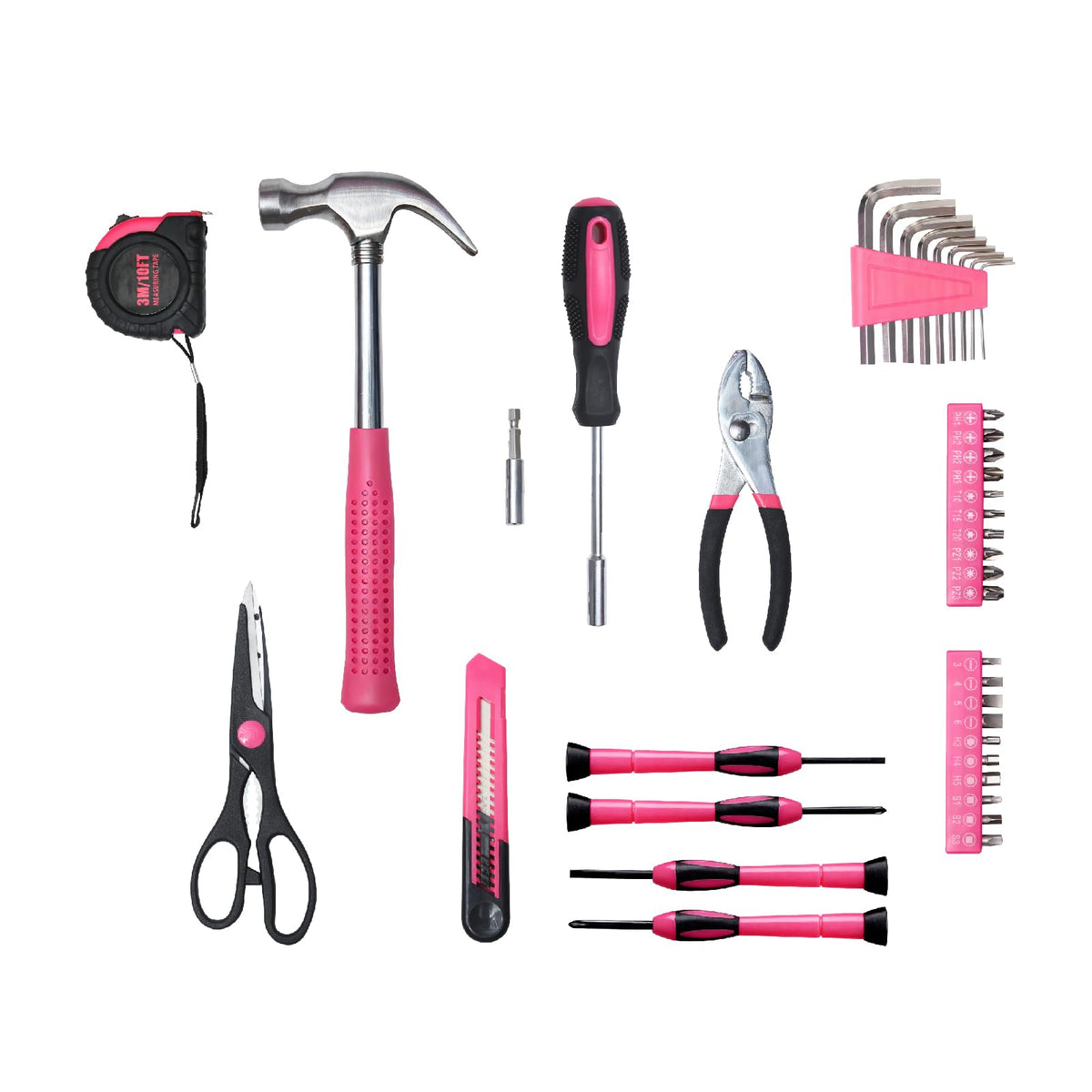 ABCY 39 Piece Basic Tool kit for Women, All Purpose Pink Tool ser Household Hand Tools with Toolbox for Home Repairs, College Dorm Essentials, DIY Crafts & Gifts