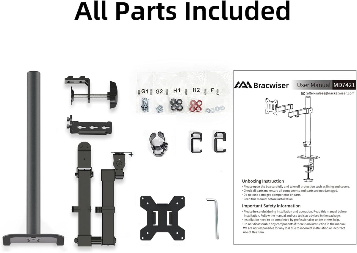 Bracwiser 13-32 inch 22lbs 13 15 17 19 20 22 23 24 26 27 30 32 inch 75 100 (MD7421) Monitor Mount Single Fully